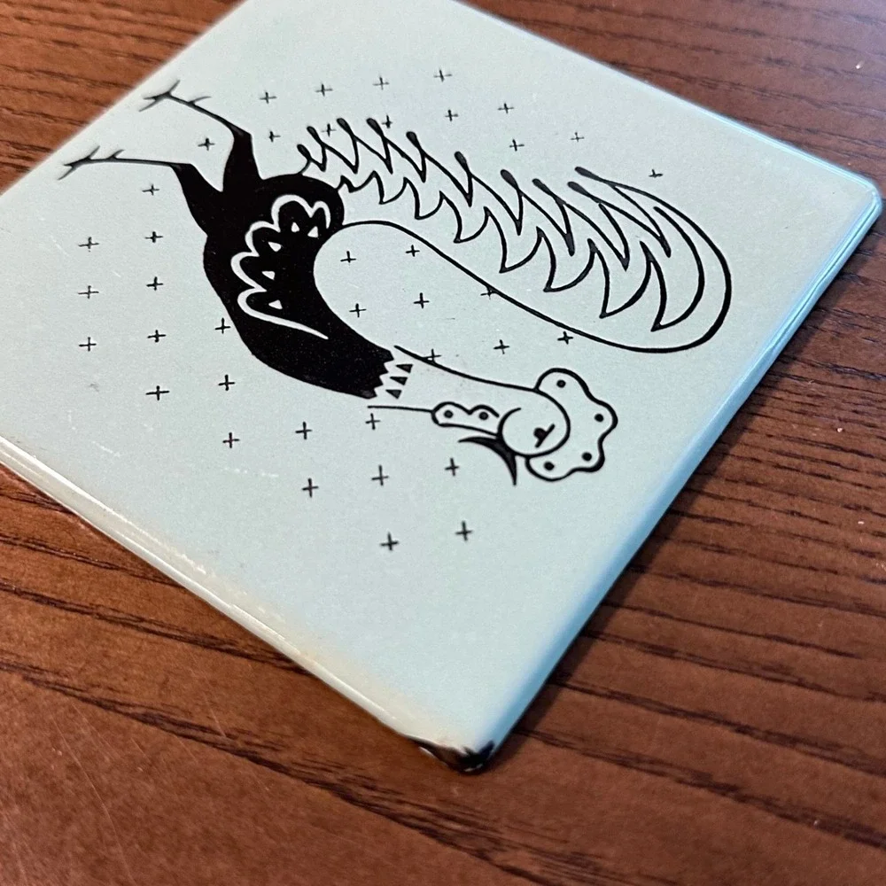Vintage Frigidaire Pot Rooster Porcelain Enamel Trivet Aqua Mid Century‎ Modern